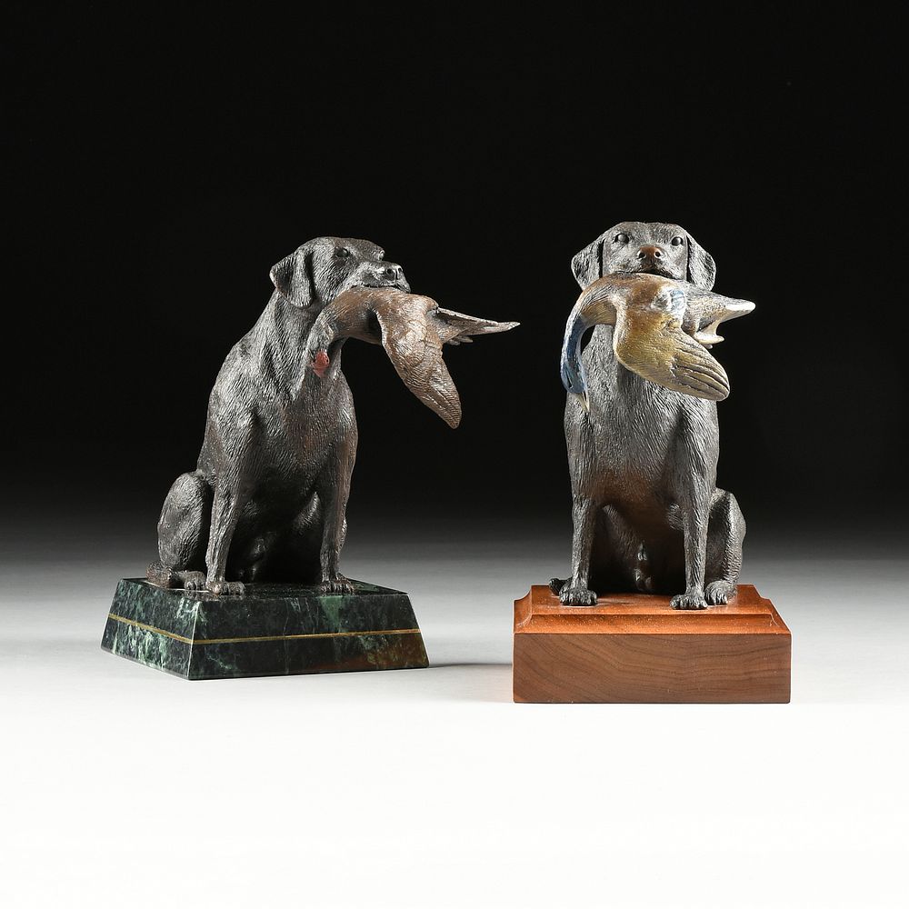 Appraisal: BRUCE KILLEN American - TWO BRONZE SCULPTURES Bird Dogs BRUCE