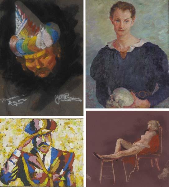 Appraisal: PORTRAIT PAINTINGS Nine works of art one on canvas signed