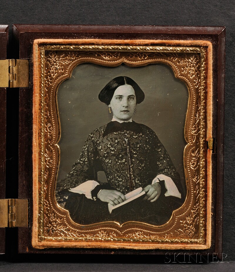 Appraisal: Sixth Plate Daguerreotype Portrait of a Young Woman Holding a