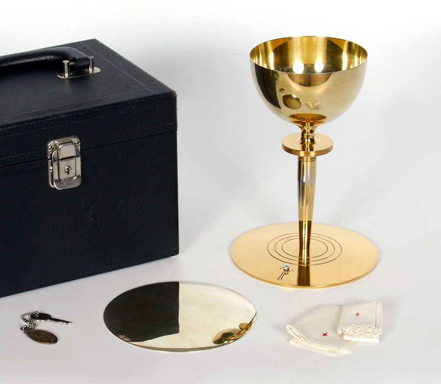 Appraisal: RELIGIOUS CHALICE WITH CT DIAMOND Gold tone chalice the base