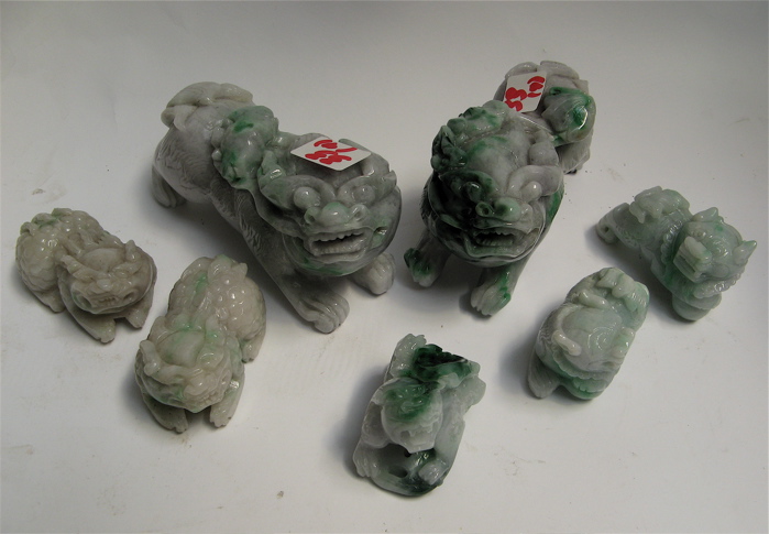 Appraisal: SEVEN PIECES JADEITE hand carved in the form of fu