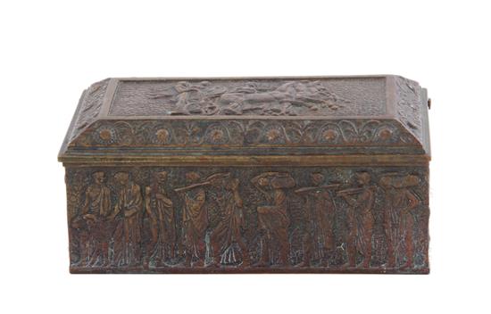 Appraisal: Continental Classical bronze box th century hinged coffered case adorned