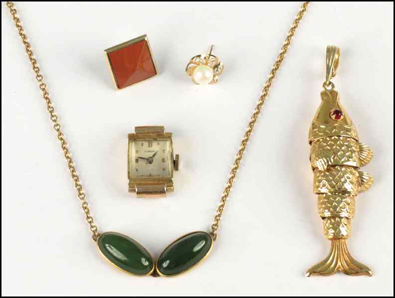 Appraisal: COLLECTION OF GOLD Comprised of an articulated fish pendant a