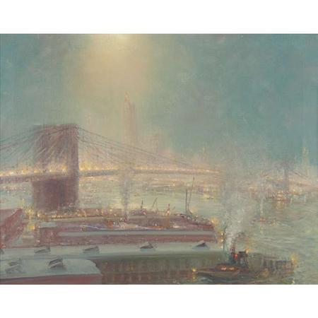 Appraisal: Johann Berthelsen American - Brooklyn Bridge by Night Estimate -