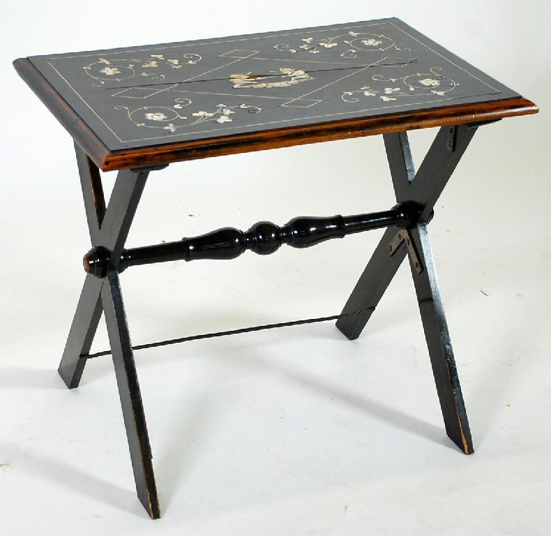 Appraisal: LATE VICTORIAN IVORY INLAID EBONY AND EBONISED OCCASIONAL TABLE the