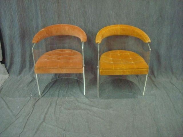 Appraisal: Pair of Midcentury Lucite Chairs Curved backs with original fabric