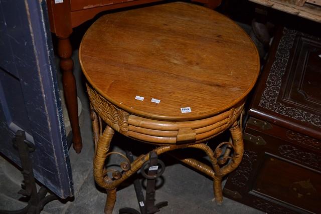 Appraisal: A CANE SIDE TABLE WITH DRAWER A CANE SIDE TABLE