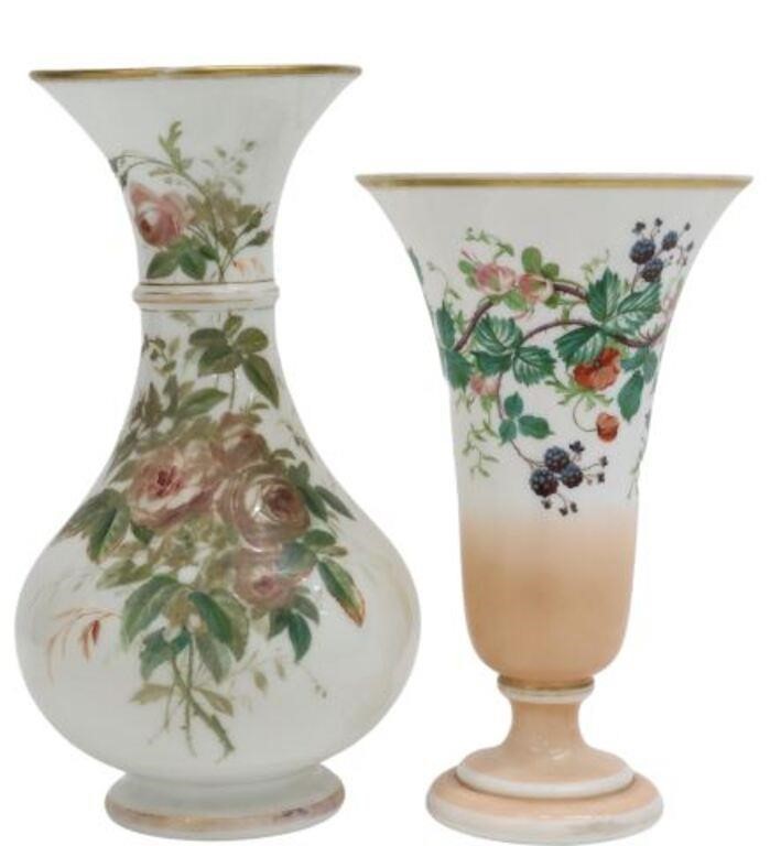 Appraisal: lot of French parcel gilt opaline glass vases with hand-painted