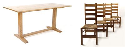 Appraisal: A Heal's limes oak table and four ladderback chairs applied