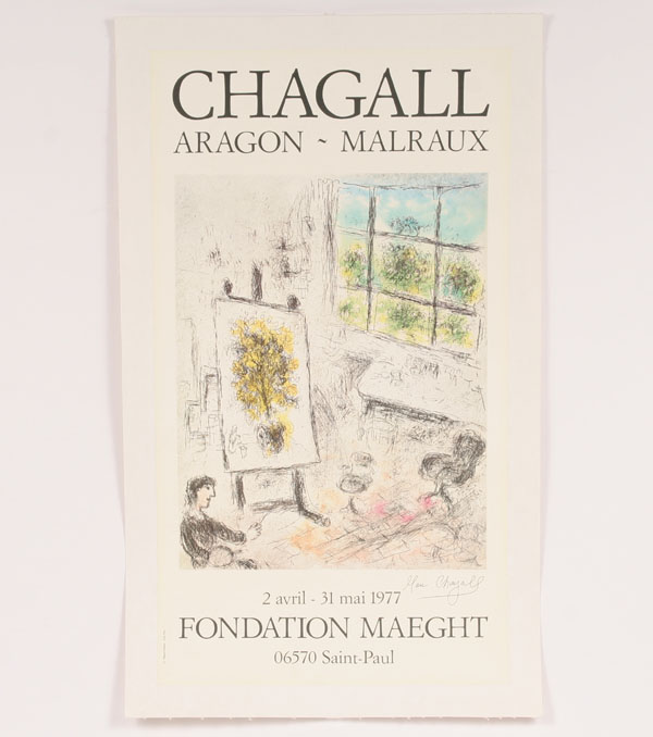 Appraisal: Marc Chagall Russian French - Chagall Aragon-Malraux exhibition poster Fondation