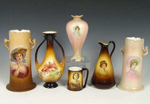 Appraisal: PIECE GROUP WARWICK CHINA VASES AND MUG lady portrait vases