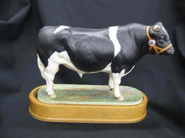 Appraisal: Royal Worcester Porcelain Figurine of a HolsteinFriesian Bull with wooden