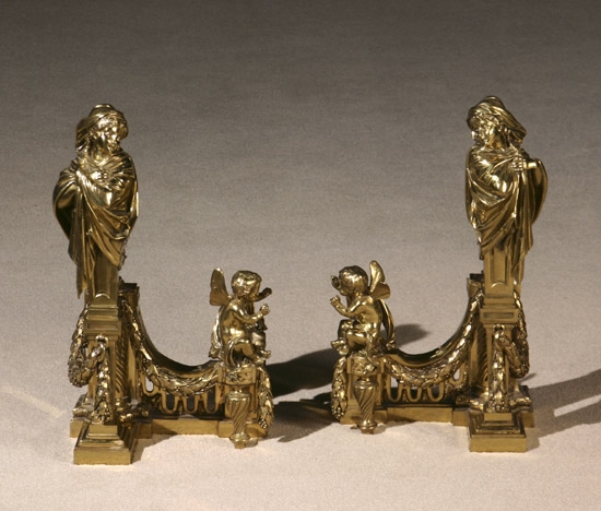 Appraisal: Pair of Louis XVI Style Ormolu Figural Chenets th Century