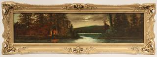 Appraisal: ATTRIBUTED TO JOHN ENGLEHART IL CA - Moonlit Lakeside Camping