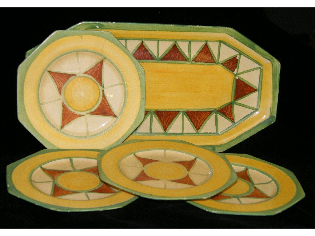 Appraisal: Clarice Cliff 'Original Bizarre' sandwich set painted with brown triangles