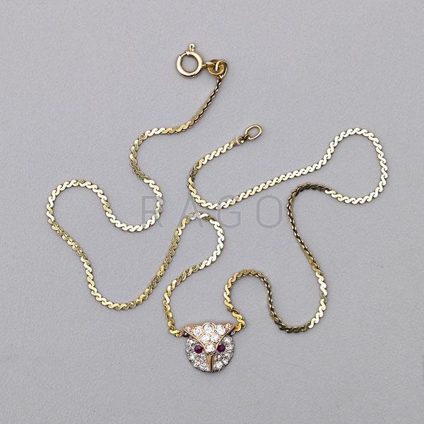 Appraisal: JEWELED K GOLD OWL NECKLACE Condition Report