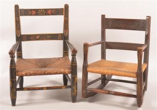 Appraisal: th Century Child's Rush Seat Armchairs Two th Century Child's