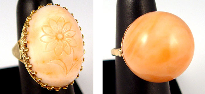 Appraisal: CORAL RINGS Ca 's K rose gold ring with one