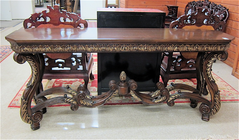 Appraisal: PARCEL-GILT MAHOGANY SOFA TABLE having a long rectangular top raised