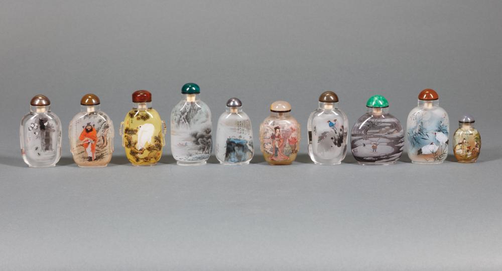 Appraisal: Ten Chinese Inside-Painted Glass Snuff Bottles by Xisan Academy Artitst