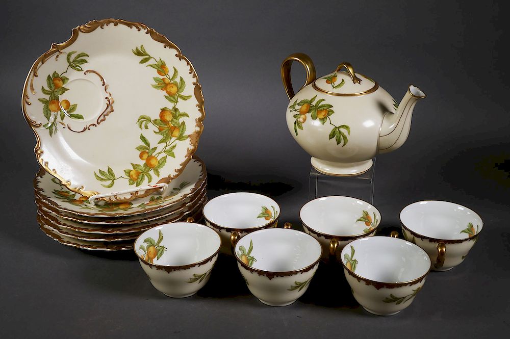 Appraisal: Limoges Florida Oranges Luncheon Set for Antique T V Limoges