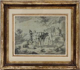 Appraisal: SIGNED NICOLAES BERCHEM HAARLEM TH C DRAWING SIGNED NICOLAES BERCHEM