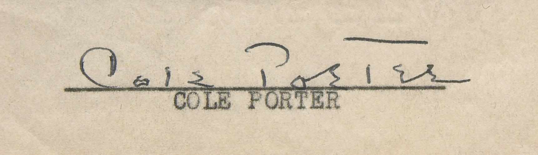 Appraisal: Cole Porter signature A Cole Porter signature on a cut