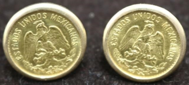 Appraisal: PAIR OF KT GOLD CUFFLINKS MEXICAN SET WITHTWO PESOS GOLD