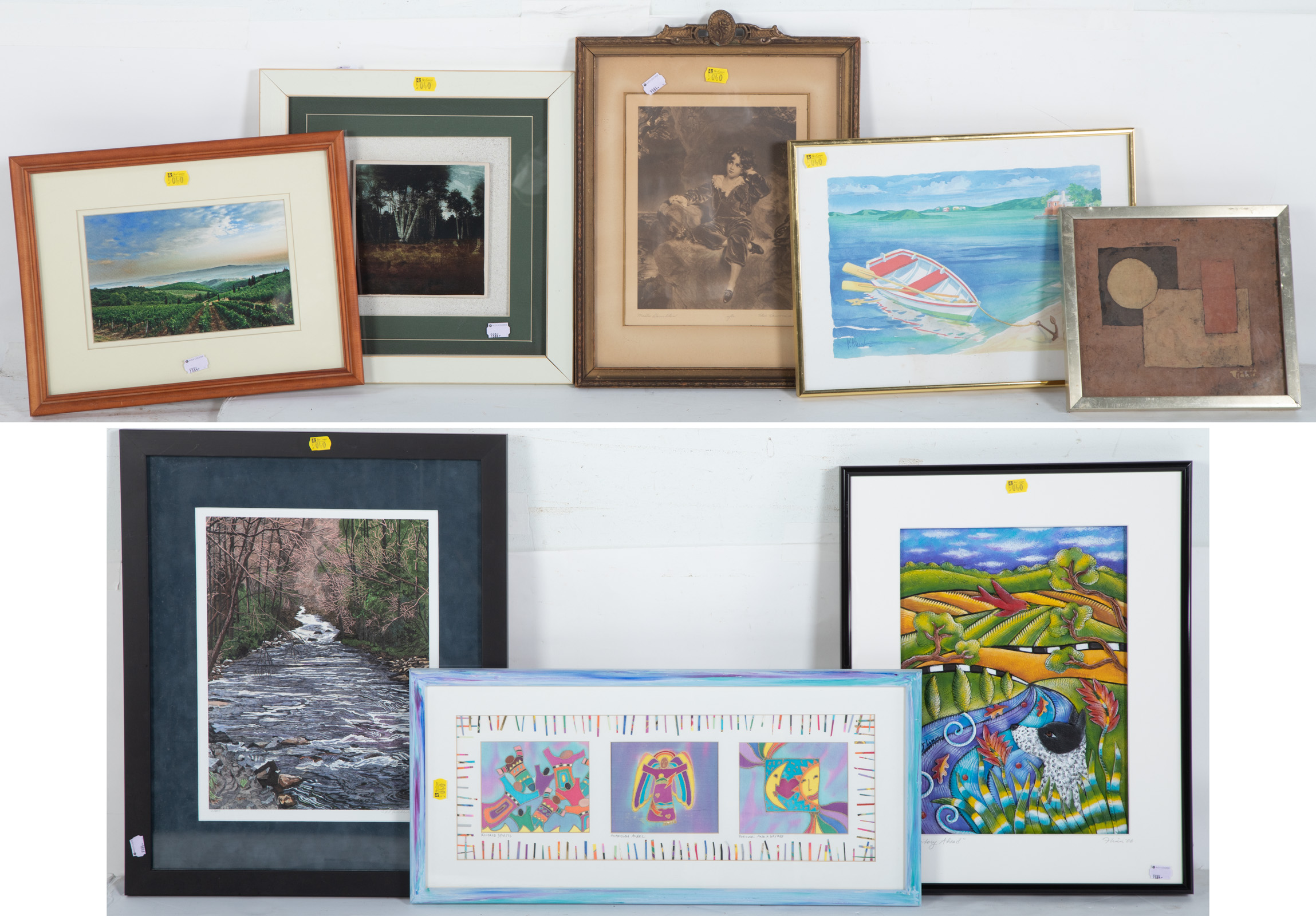 Appraisal: GROUP OF FRAMED UNFRAMED ARTWORKS Size of largest x in