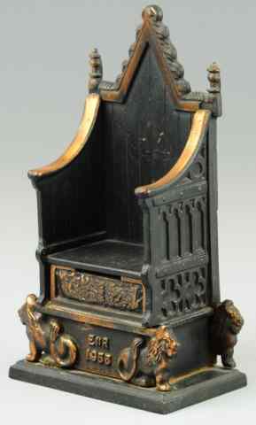 Appraisal: ENGLISH THRONE STILL BANK John Harper England electroplated cast iron