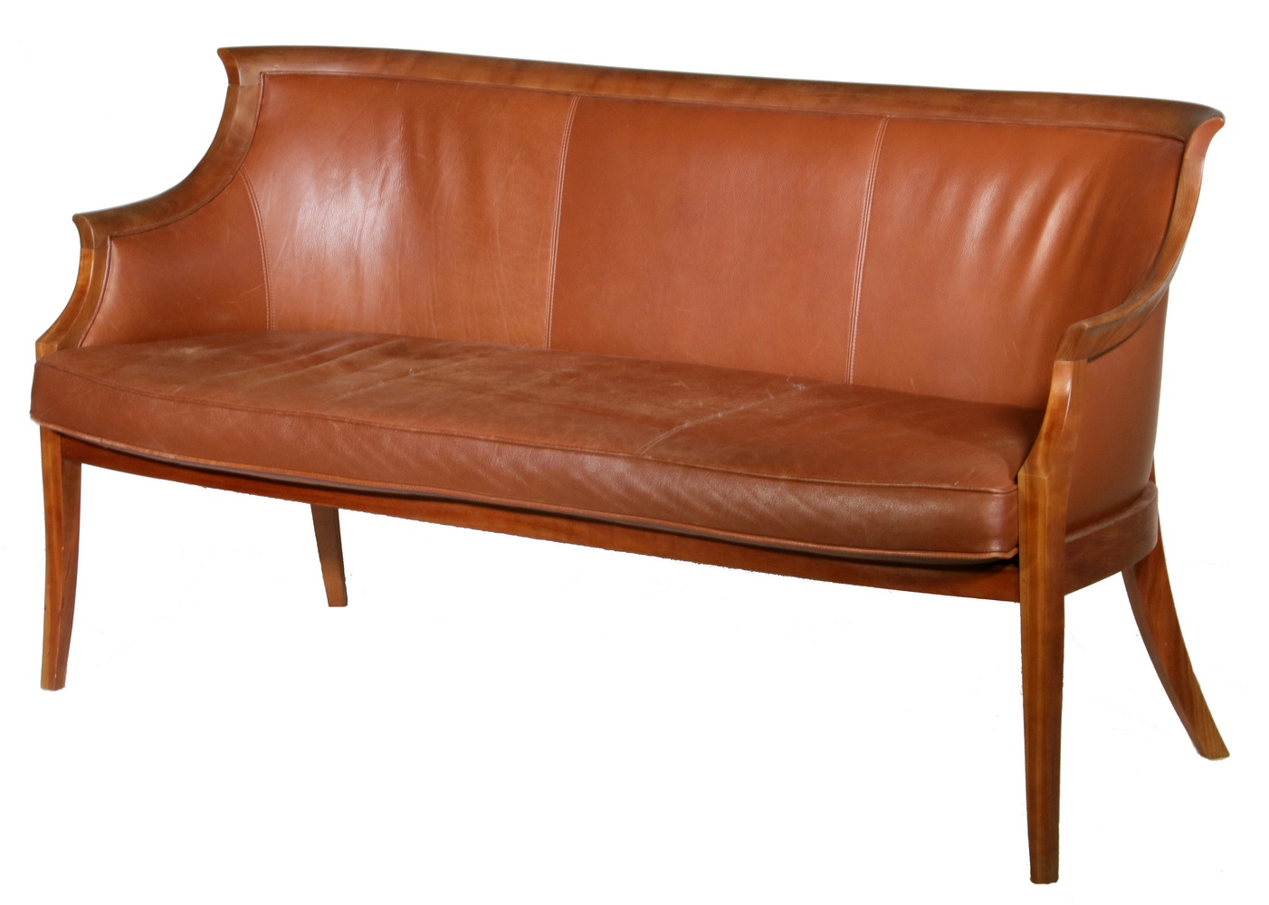 Appraisal: THOS MOSER CHERRY SOFA WITH LEATHER UPHOLSTERY Hepplewhite inspired an