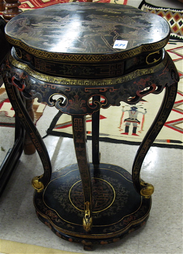 Appraisal: PAIR OF CHINESE PAINTED LACQUER PEDESTAL STANDS each having a