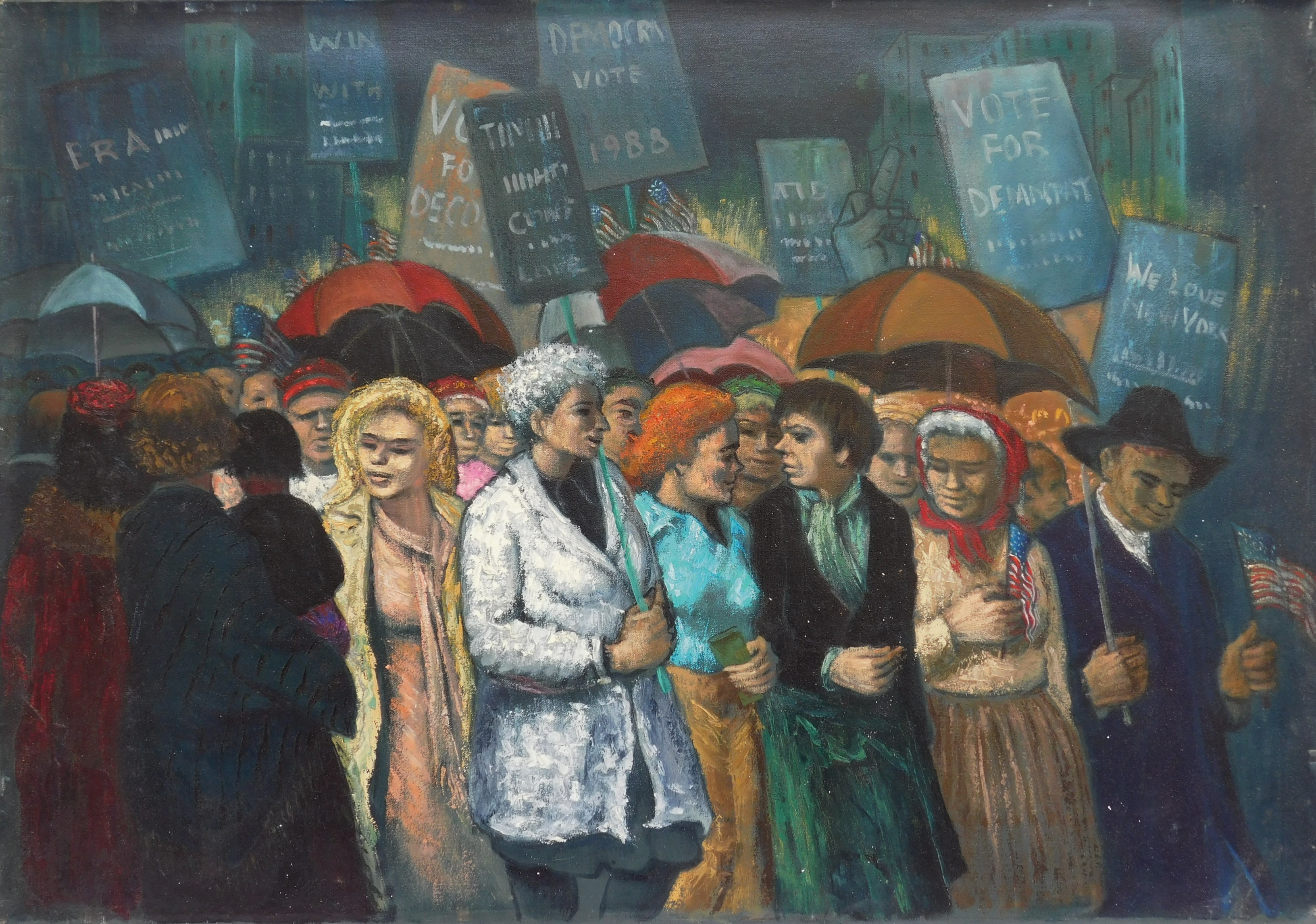 Appraisal: Albert Pels American - ''Rainy Nite Marchers''- oil on canvas