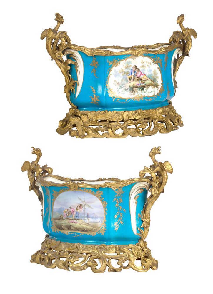 Appraisal: A PAIR OF FRENCH SEVRES PORCELAIN ORMOLU-MOUNTED CACHE-POTS LATE TH