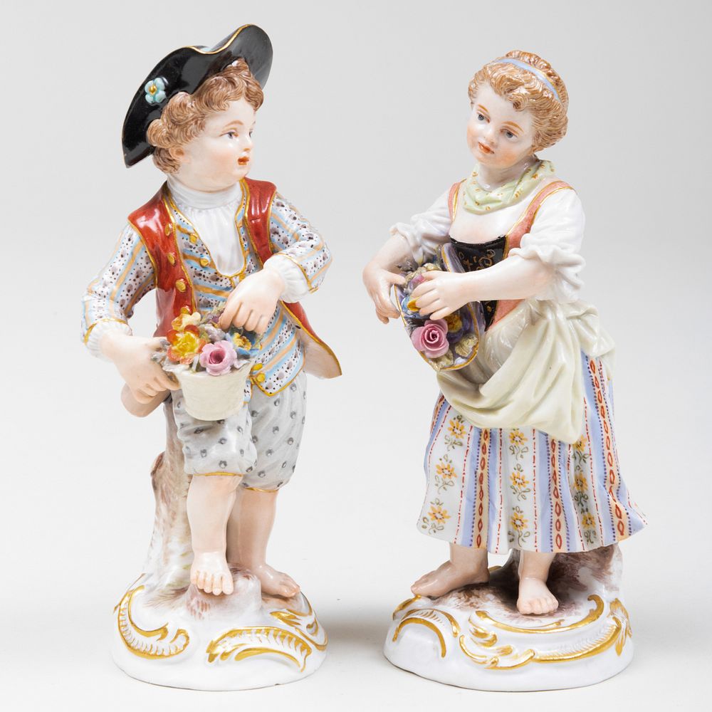 Appraisal: Pair of Meissen Porcelain Figures of Child Flower Sellers Blue