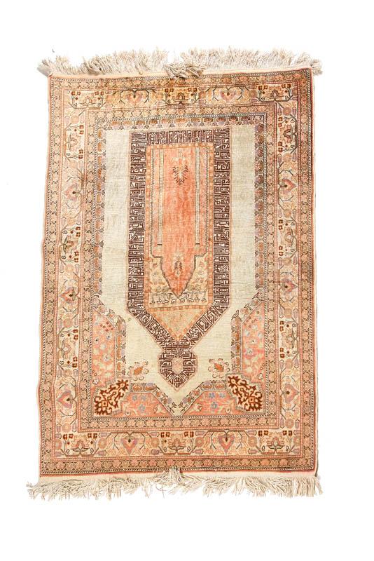 Appraisal: KAYSERI PRAYER Ca Art silk salmon ' x '