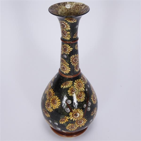 Appraisal: Doulton Lambeth Faience Polychrome Floral Bottleneck Vase Stamped on base