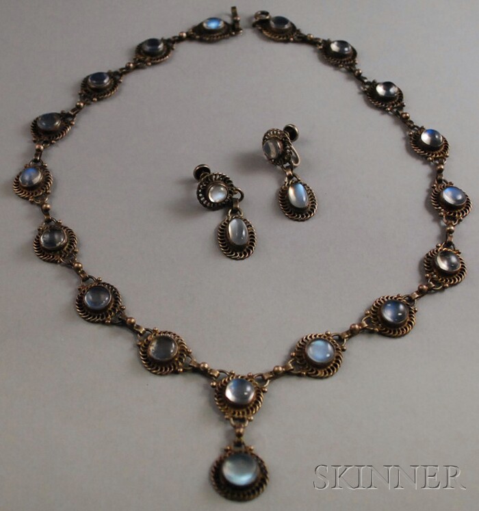 Appraisal: Sterling Silver and Moonstone Necklace and Matching Earrings necklace lg