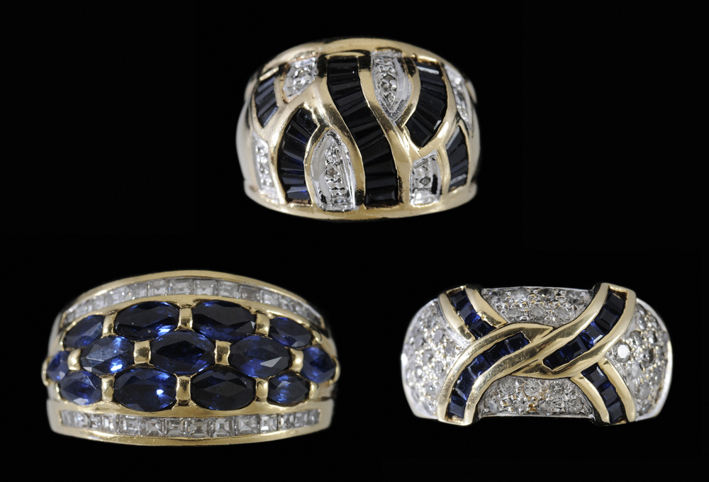 Appraisal: Three Sapphire and Diamond Rings one kt with natural and