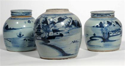 Appraisal: Three Chinese export porcelain blue and white Canton ginger jars