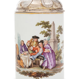 Appraisal: A Silver Mounted Meissen Porcelain Tankard The Porcelain Circa the