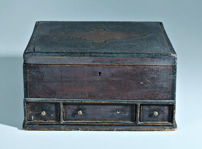 Appraisal: Painted three drawer mahogany box interior with four lidded compartments