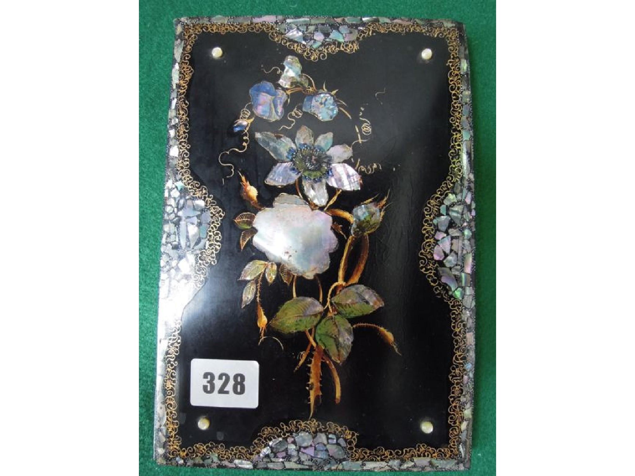 Appraisal: A Victorian papier mache desk folder inlaid with mother-of-pearl with