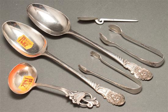 Appraisal: Five English sterling silver serving pieces including pair of tablespoons