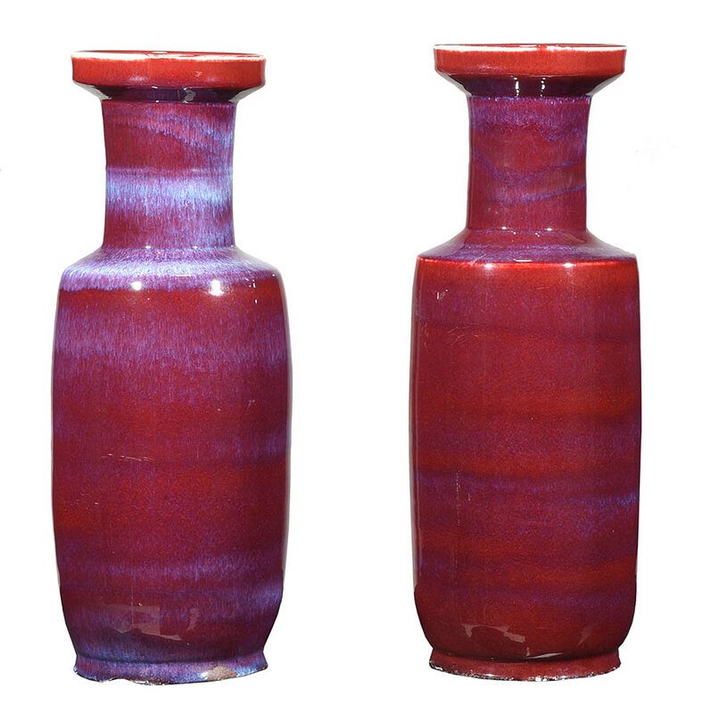 Appraisal: Near Pair of Tall Rouleau Sang de Boeuf Vases one