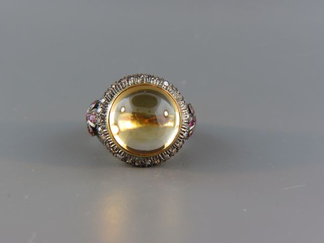 Appraisal: Citrine Diamond Ruby Ring carat cabachon gem surrounded by round