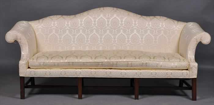 Appraisal: GEORGE III MAHOGANY SERPENTINE-BACK SETTEE With shaped top rail roll-over