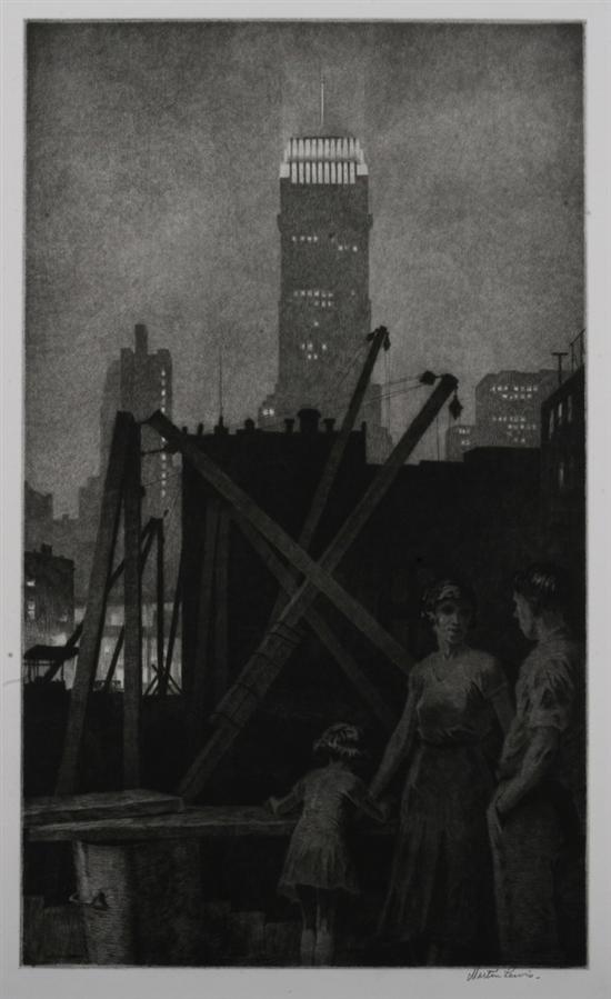 Appraisal: MARTIN LEWIS American - MANHATTAN LIGHTS signed in pencil lower