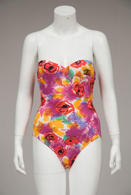 Appraisal: Chanel floral-printed twill dress and matching bathing suit summer Brightly