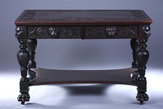 Appraisal: RENAISSANCE REVIVAL CARVED MAHOGANY CENTER TABLE th Century Rectangular molded-edge